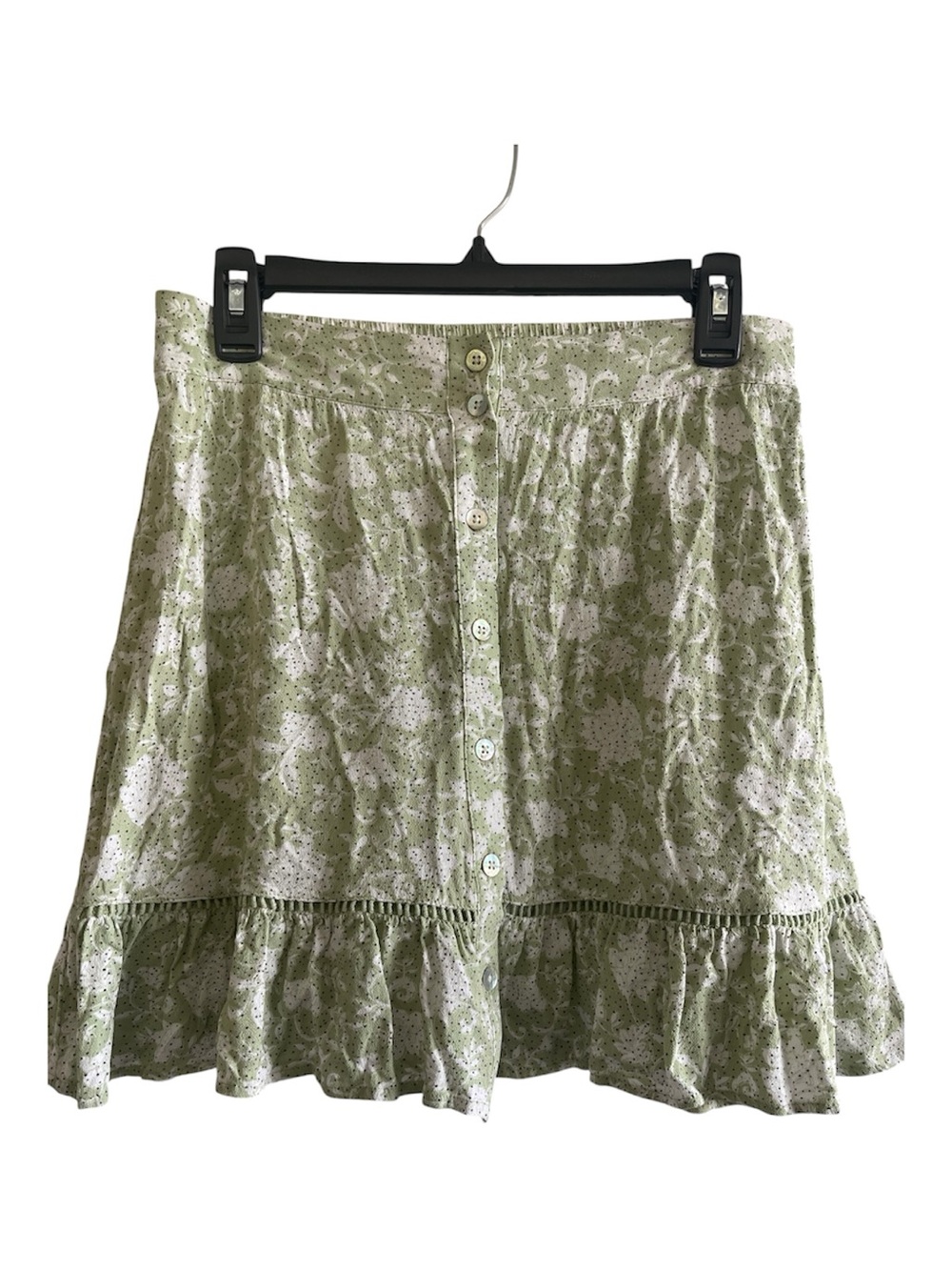 Shyanne Sage Green Floral Button-Front Ruffle Mini Skirt